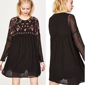 Zara Floral Embroidered Boho Babydoll Dress Sz. Small